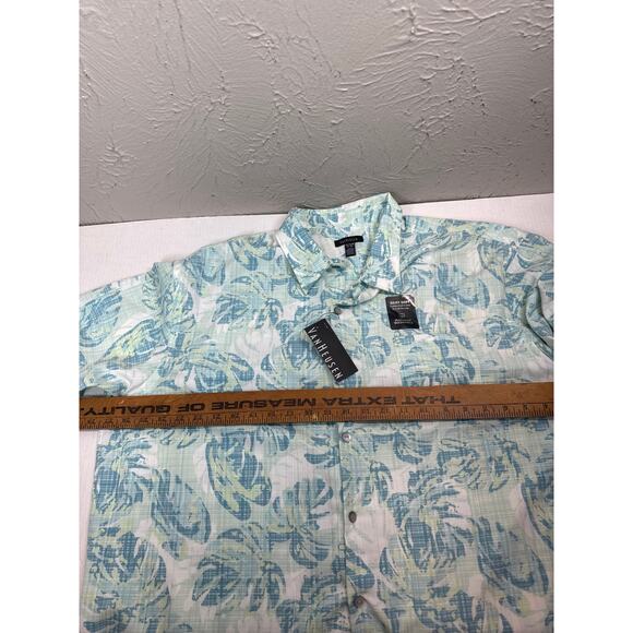Van Heusen Green Blue Oasis Print Silky Dress Shirt Mens Size XXL 18-18.5 NWT - Picture 5 of 5